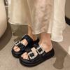 Fashion Thick-soled Slippers Women's Summer New Outerwear Fashion Rhinestone Inner Heightening Slimming Slope Heel Sandals and Slippers