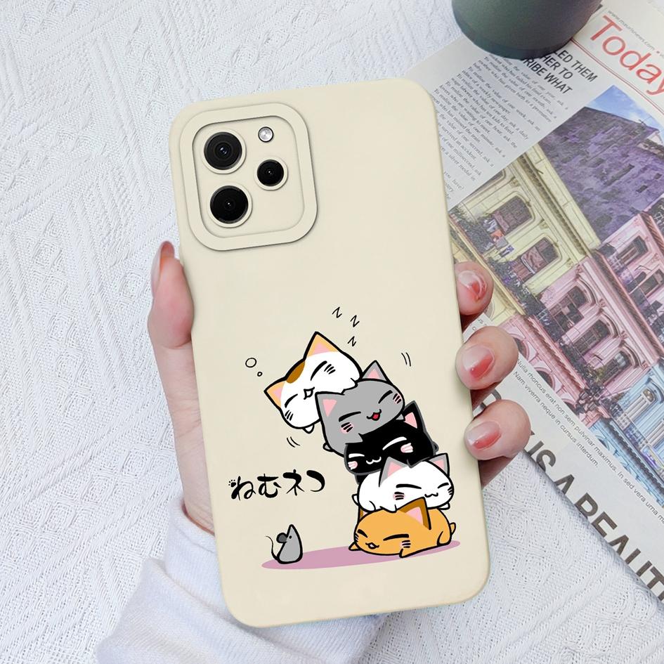 Liquid Silicone Case For Honor 30 50 70 Lite X8A X7A 9X Pro Magic5 Pro Cute Fashion Cat Shockproof Matte Phone Bag Soft Square Cover For Honor Bumper