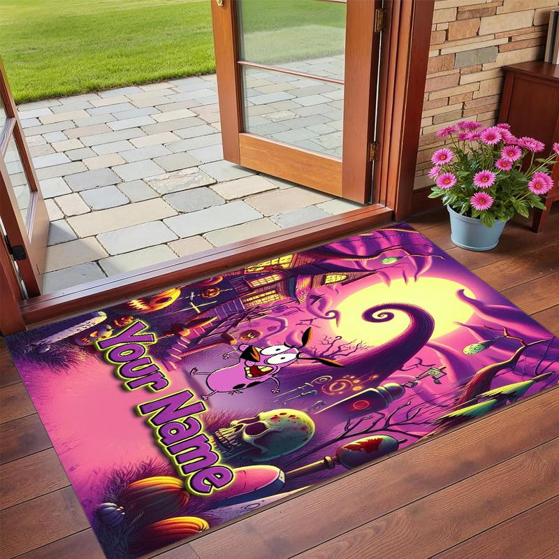 Crystal Velvet Rug Custom Name Text, Soft Non Slip Floor Mat Home DecorCourage the Cowardly Dog