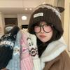 Cat Ear Strap Beanie Hat Windproof Winter Pullover Hat Casual Knitted Woolen Cap  for Women Girls