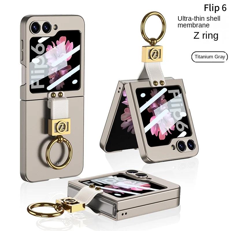 Ring Holder Phone Case for Samsung Galaxy Z Flip 6 5 4 3 Flip6 Flip5 Flip4 Flip3 5G Frosted Plastic Hard Shell Ultra Thin Shockproof Protective Cover