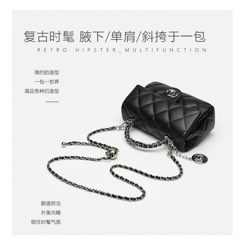 Small Square Crossbody Bag Women PU Leather Chain Strap Handbag With Rhombus Quilted Design