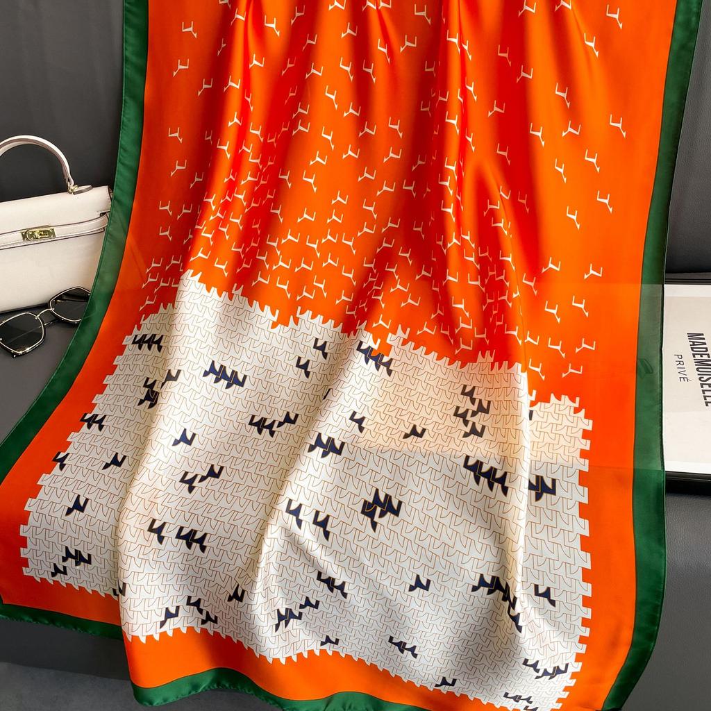 New Lijin Forging Silk Scarf Red Moonflower Printing Shawl Spring and Autumn Female Simulation Silk Scarf Versatile