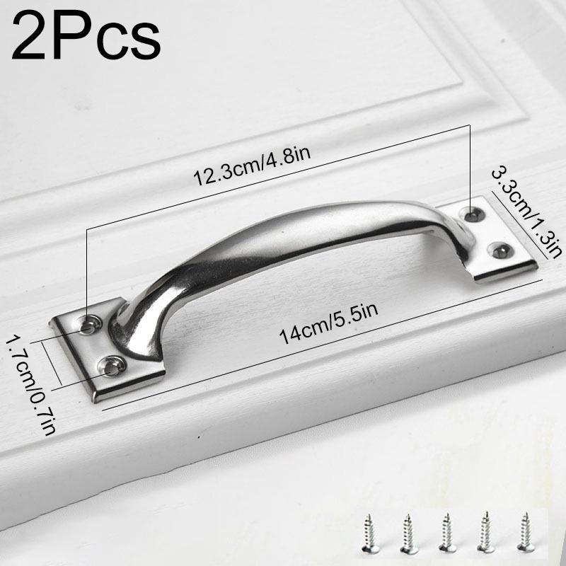 2Pcs/Pack Door Lock 3/4/5/6 Inch Garage Silver Knob Hardware Pull DIY Handle Furniture Bow-shaped Stainless Steel