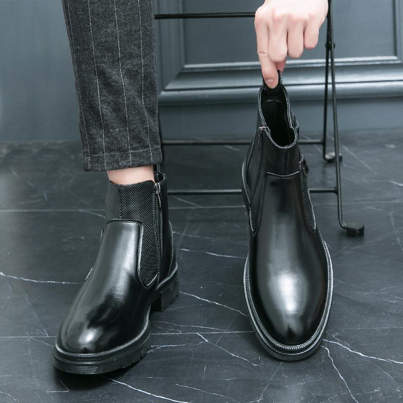 Модные высококачественные модные мужские высокие ботинки с боковой молнией в осеннем британском стиле с двойной пряжкой, удобные кожаные короткие ботинки