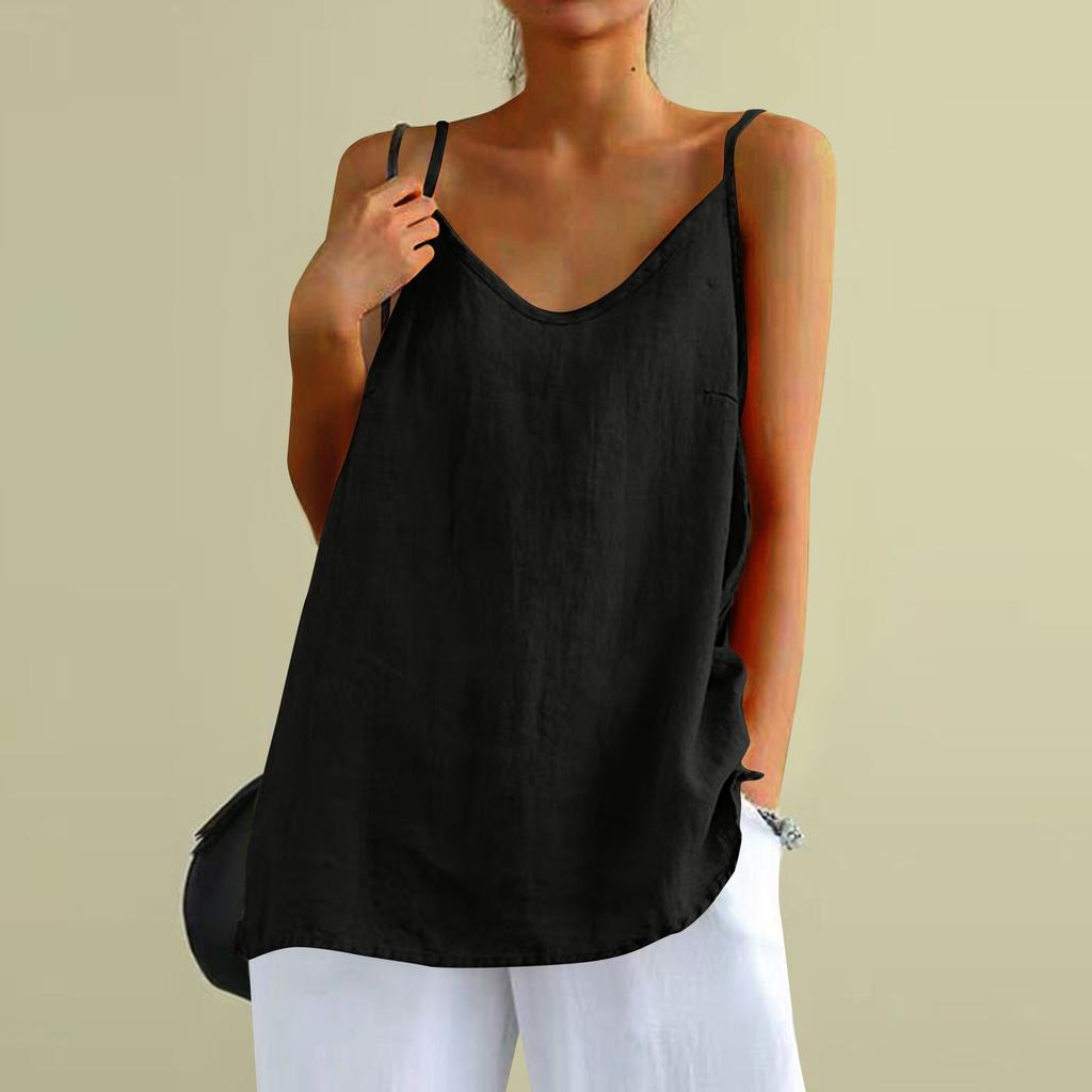 Women's Cotton And Linen Camisole Vest, Women's Summer Loose Sleeveless Versatile Bottom Top