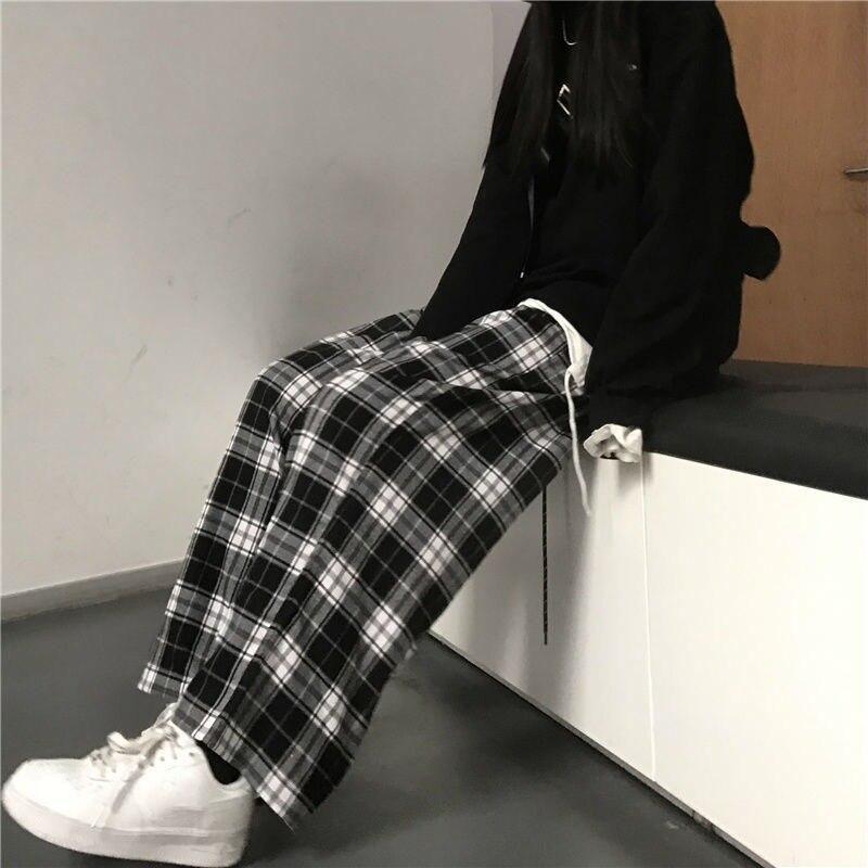 Harajuku Oversize клетчатые брюки женские модные клетчатые брюки женские осенние широкие спортивные штаны