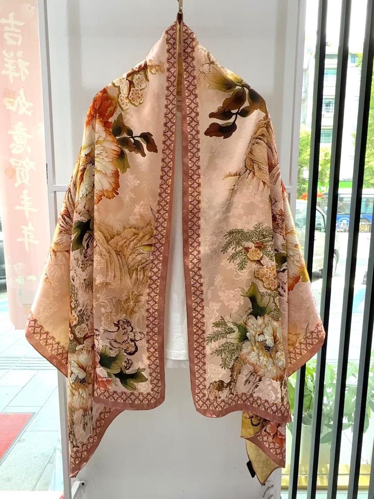 New fragrant cloud flower dill double-sided shawl handmade fine curled edge long silk scarf women's cheongsam fabric high-end versatile scarf