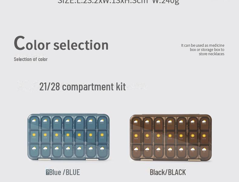 Портативный органайзер для таблеток на 7 дней утром и вечером с напоминанием о приеме пищи и большой емкостью