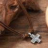 Handmade Craft Rope Leather Necklace Simple Braided Cross Necklace Cross Pendant Necklace  Gifts
