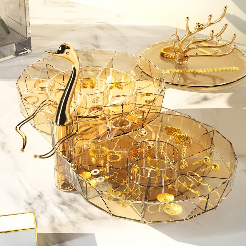 Шкатулка для драгоценностей «Лебедь», большая вместительная многослойная коробка для хранения ожерелья и сережек, прозрачная коробка для демонстрации ювелирных изделий в виде сережек