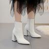 Модные новые модные роскошные женские толстые 10,5 см высокие каблуки фетиш-носки сапоги мягкие кожаные белые ботильоны на каблуках666