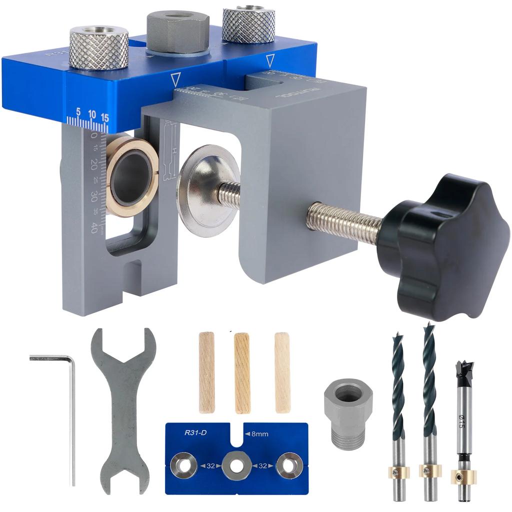 Doweling Jig Kit Woodworking Pocket 3 In 1 Drill Hole Jig 8MM 10MM 15MM Drilling Locator Punch Positioning Guide Puncher Tools