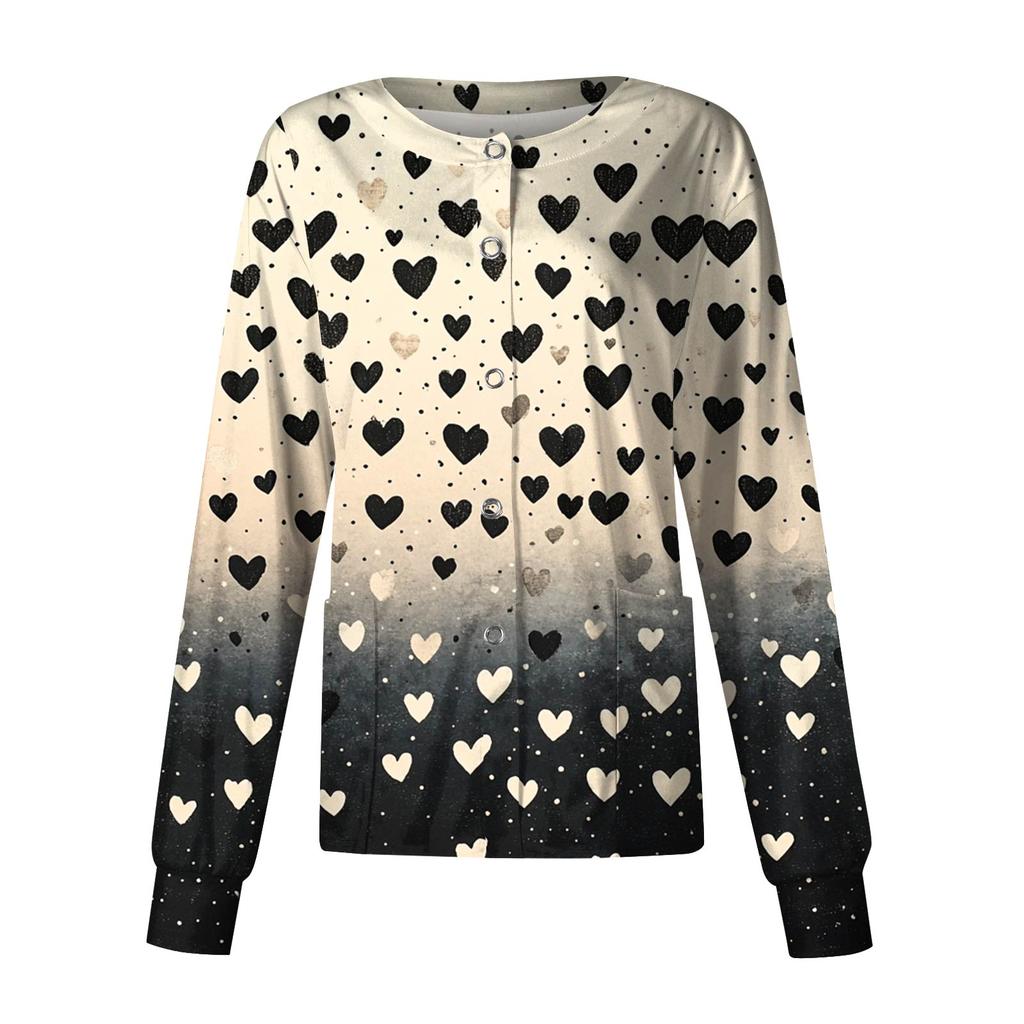 Женская повседневная модная куртка с длинным рукавом, воротником-стойкой, на одной пуговице, с принтом ко Дню святого Валентина, рабочая куртка, топы