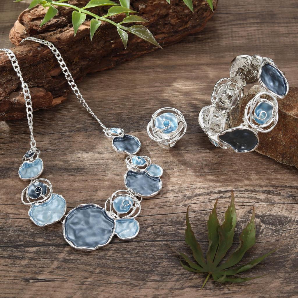 Цветная живопись масло роза кольцо браслет ожерелье набор женский банкетный высококлассный набор ювелирных изделий