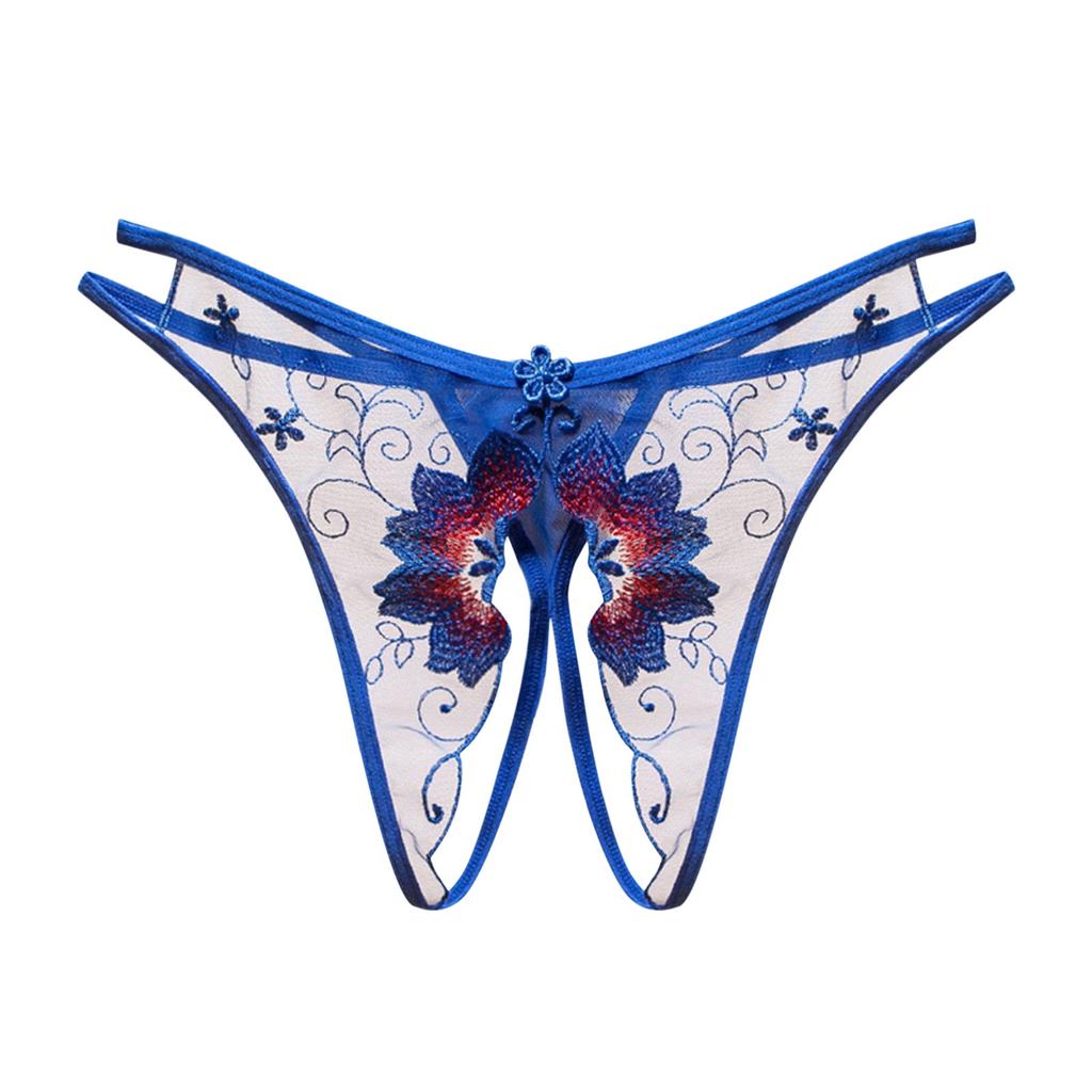 Women Low Waist Sexy Panties Flower Embroidery Crotchless Transparent Mesh Thongs Hollow Out Underwear Womens Lace Sexy Lingerie