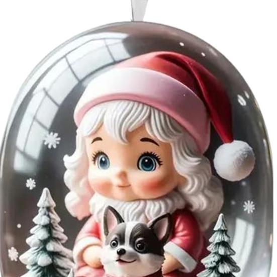 Рождественское украшение 2D Плоское акриловое подвесное украшение Мультяшная рождественская девочка и собака Подвеска для украшения каминной двери на елку