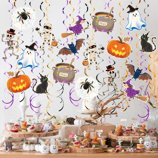 48 шт. Хэллоуин Подвесные Спирали Украшение Жуткий Потолочный Спиральный Стример с Пауком Тыквой Призраком Знаком для Хэллоуина Домашний Декор