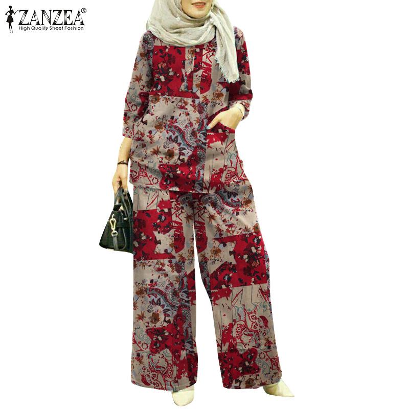 ZANZEA Женские повседневные комплекты из блузки и брюк из двух предметов