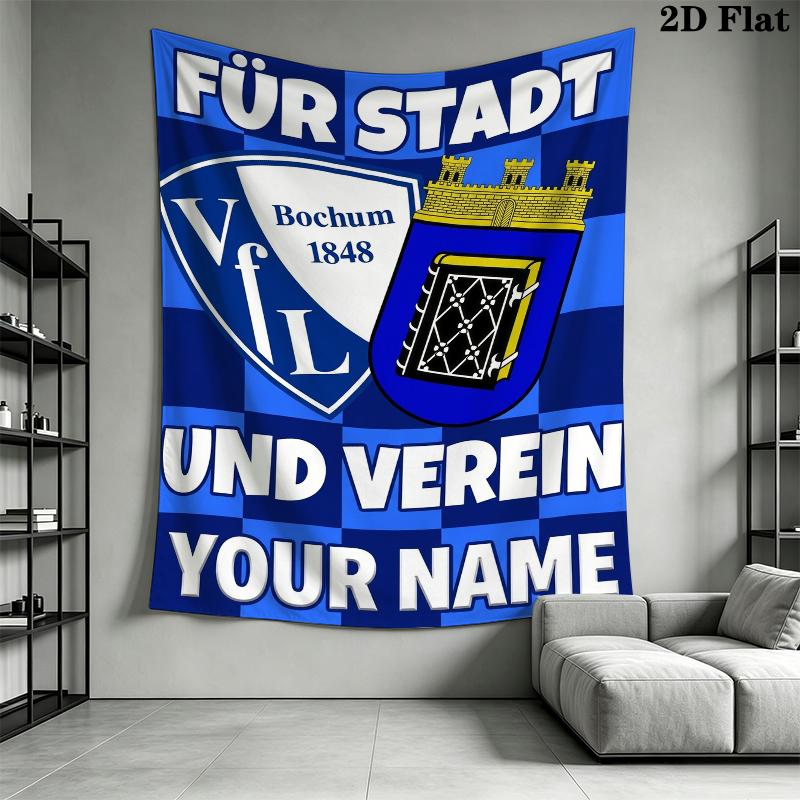 Custom Name VfL Bochum 1848 Wall Tapestry Aesthetic Wall Hanging Printed Fabric Blanket Decorative Tapestries for Bedroom Living Room Home Decor