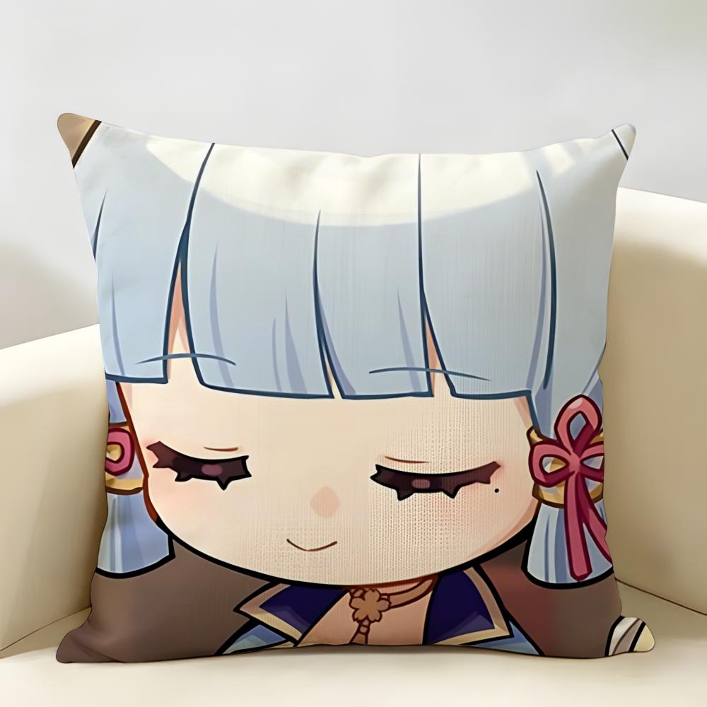 Kamisato Ayaka Cute Genshin Cushion Cover Natural Linen Organic Fabric DoubleSided Printing Room Sofa Decor Pillow Case