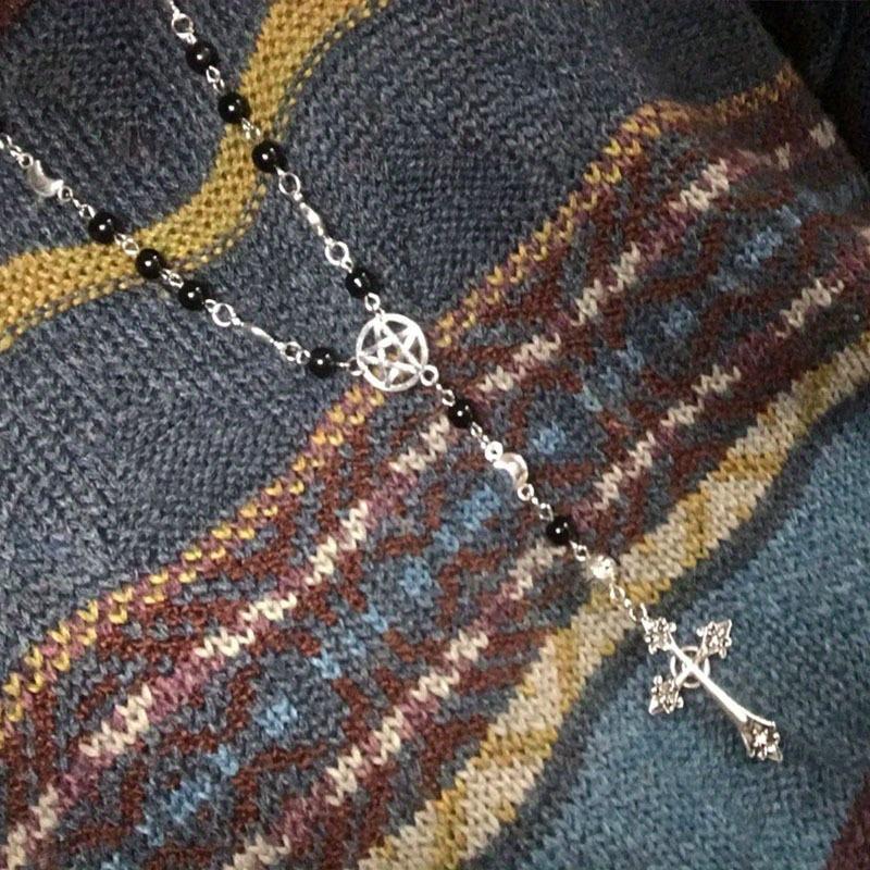 Готическое ожерелье с четками - готические молитвенные четки, ожерелье с пентаграммой, бисерное традиционное готическое ожерелье