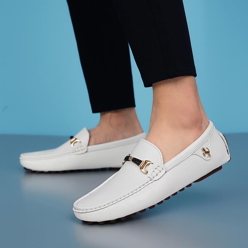 2024 White Loafers Men Handmade Leather Shoes Black Casual Driving Flats Blue Slip-On Moccasins Boat Shoes Plus Size 46 47 48