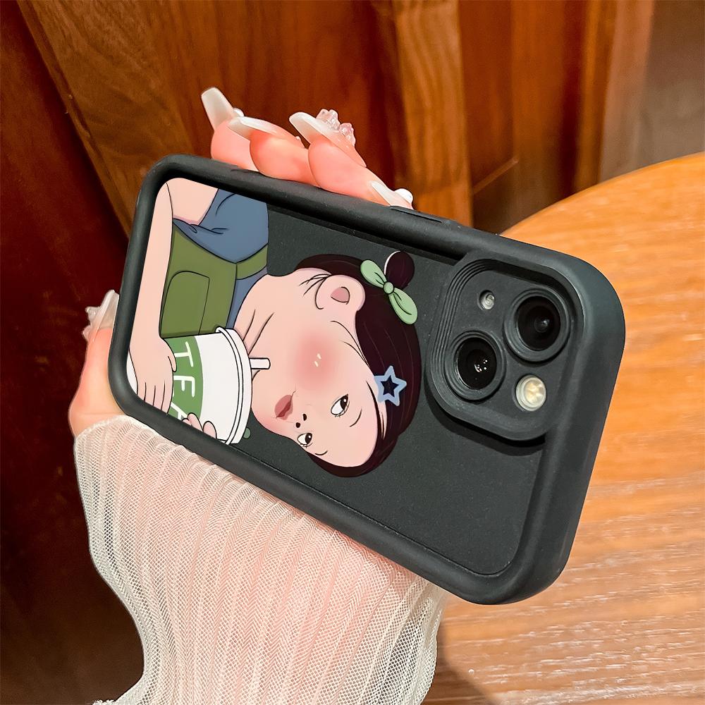 Cartoon Milk Tea Girl Phone Case for iPhone Samsung Galaxy Xiaomi Redmi POCO HUAWEI Honor Shockproof Rubber Soft Flexible Cover Casing