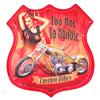 [A3218] - Retro Metal Plaque 'Too Hot To Handle - Custom Bikes' Red - 42x40 Cm