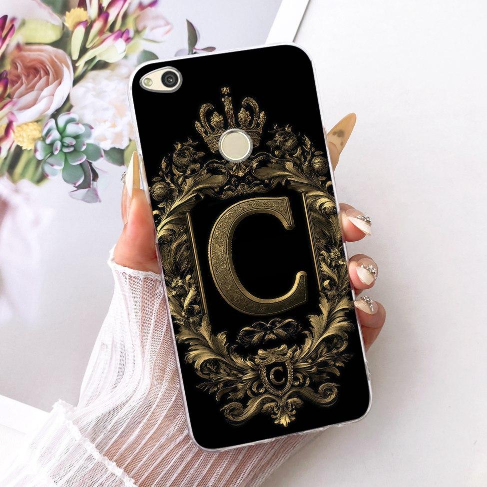 Clear For Huawei P8 Lite 2017 Case Luxury Crown Fashion A-Z Letters 2D Flat Pattern Soft Casing For Huawei PRA-LA1 PRA-LX1 Cover