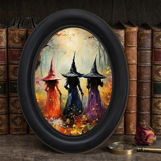 Adhesive Picture Frame Halloween Wall Art, Retro Oval Hanging Decoration, Table Art Sign, Decorative for Living Room Holiday Decor Minimalist