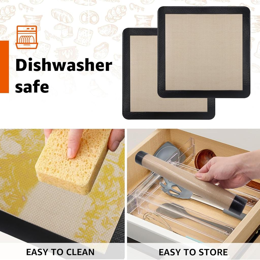 2Pcs Silicone Baking Mats for 12 Inch Cake Pan/12x12 Cheesecake Pan/Toaster Oven Air Fryer Liner, 11.75"Square Food Grade Silicone Mats for Baking,