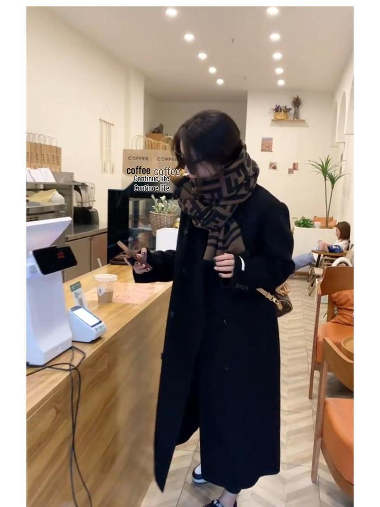 Женское пальто из верблюжьей шерсти 2023 - средней длины, в корейском стиле, свободного кроя, с длинными рукавами, трендовое для осени и зимы