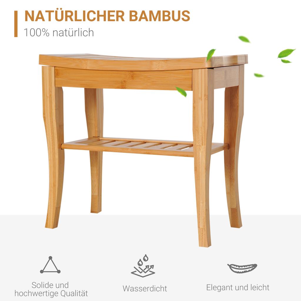 45cm 2-Tier Slatted Shower Bench Storage Seat w/ 4 Legs Comfortable Safe Bathroom Stool Spa Bath Organiser