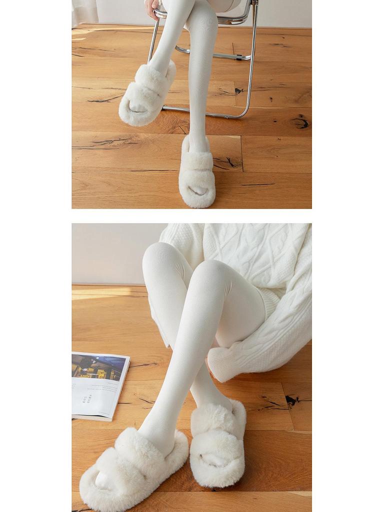 Extra Long Smoke Grey Fleece-Lined Micro Compression Vertical Stripe Women's Pantyhose Socks