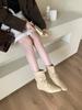 2025 New niche square head fashion short boots women's trendy design sense pleated piled boots soft leather thin wide boots women