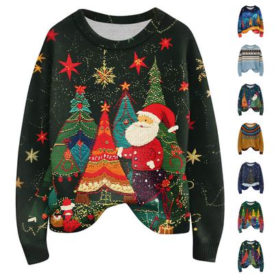 Женский рождественский свитер Милый забавный рождественский свитер Осень и зима Свитер с длинным рукавом вязаный
