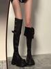 Складные бархатные сапоги женские маленькие рыцарские высокие сапоги 2025 осень и зима новая толстая подошва инс двойного ношения сапоги до колена