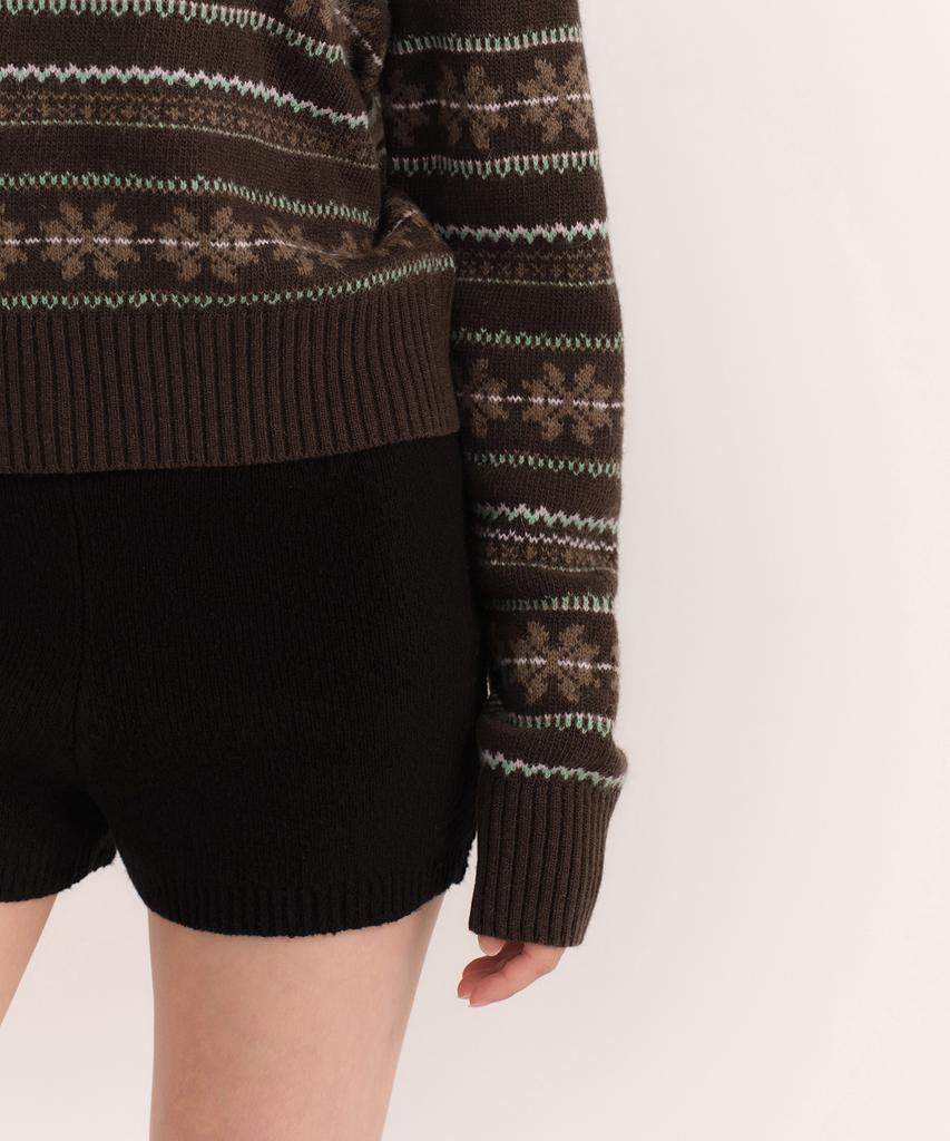 MUSINSA STANDARD WOMAN Женский нордический свитер с узором Fair Isle, круглый вырез [Коричневый]