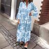 Women Maxi Dress V Neck Floral Printed Pleated Ruffle Patchwork Hem Loow Waist Horn Sleeves Single-breasted Daily Commuting Long Dress