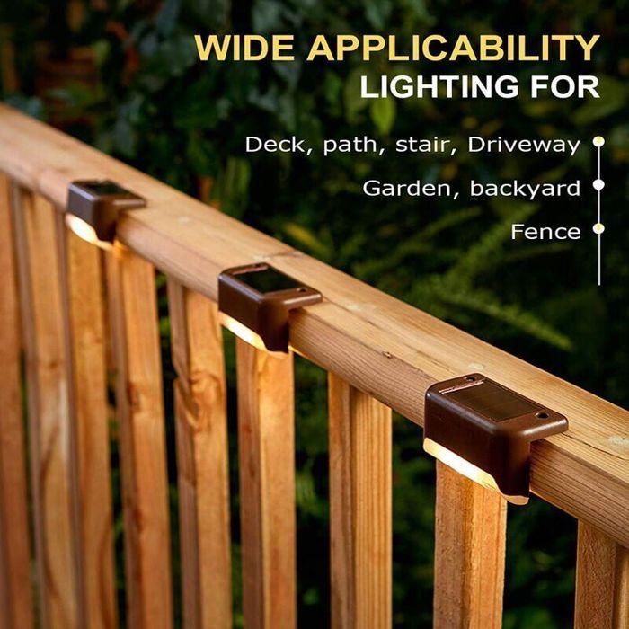 16pcs lampes solaires pour terrasse d'extérieur,lampes solaires étanches à LED pour escaliers extérieurs,marches-blanc chaud-brun
