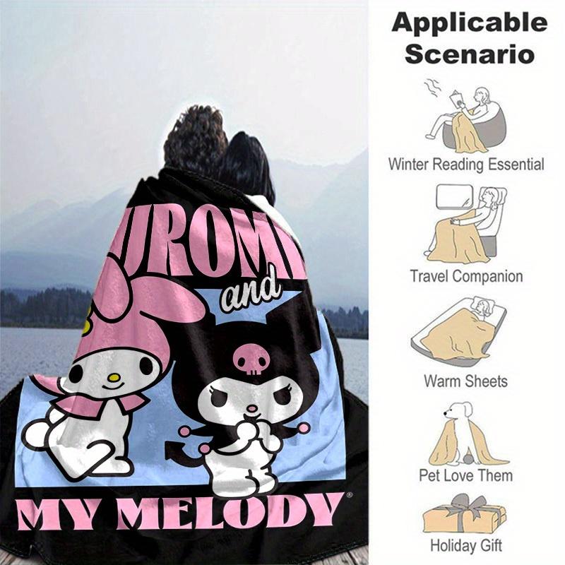1pc Sanrio Kuromi and My Melody Home Decor: Cozy Flannel Blanket for Bedroom, Living Room, Travel, Camping, Car, Beach, Office Naps, Perfect Gift for