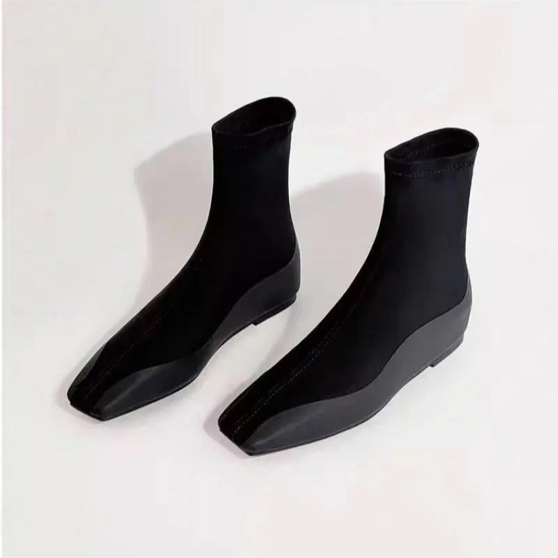 Распродажа женской обуви 2024 года, женские сапоги с новым рукавом, зимние замшевые однотонные высокие сапоги с квадратным носком, эластичные сапоги на плоской подошве Zapatillas Mujer