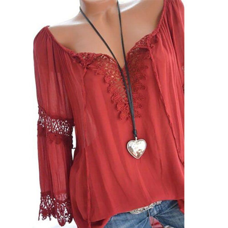 Women Sexy V Neck Long Sleeve Lace Up Shirt Versatile Loose T Shirt Great For Layering And Outings