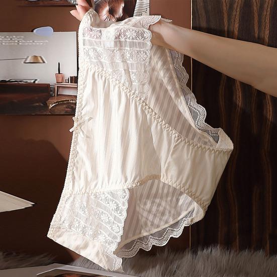 Женские трусики со средней талией, кружевной декор с бантом, большие размеры, сплошной цвет, контроль живота, мягкие эластичные быстросохнущие антисептические женские трусы, трусы