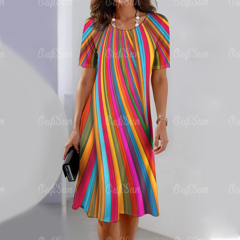 Новые женские платья с полосатым принтом, элегантные и красивые платья миди, летнее цельное платье больших размеров для женщин