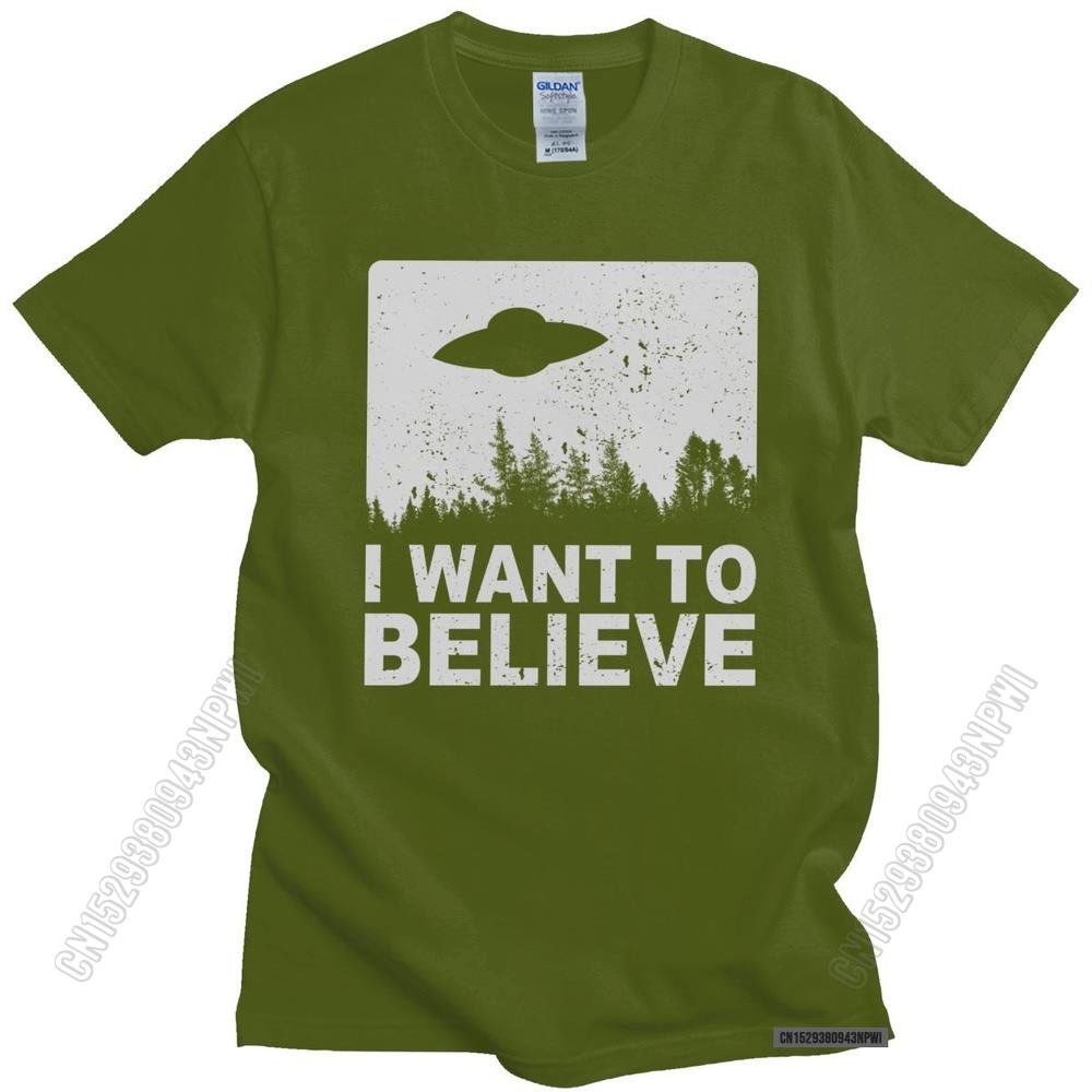Stylish The X Files I Want To Believe Tshirt Crew Neck O-Neck Cotton T-Shirt Alien UFO Area 51 Tee Shirt Apparel Merch Unisex
