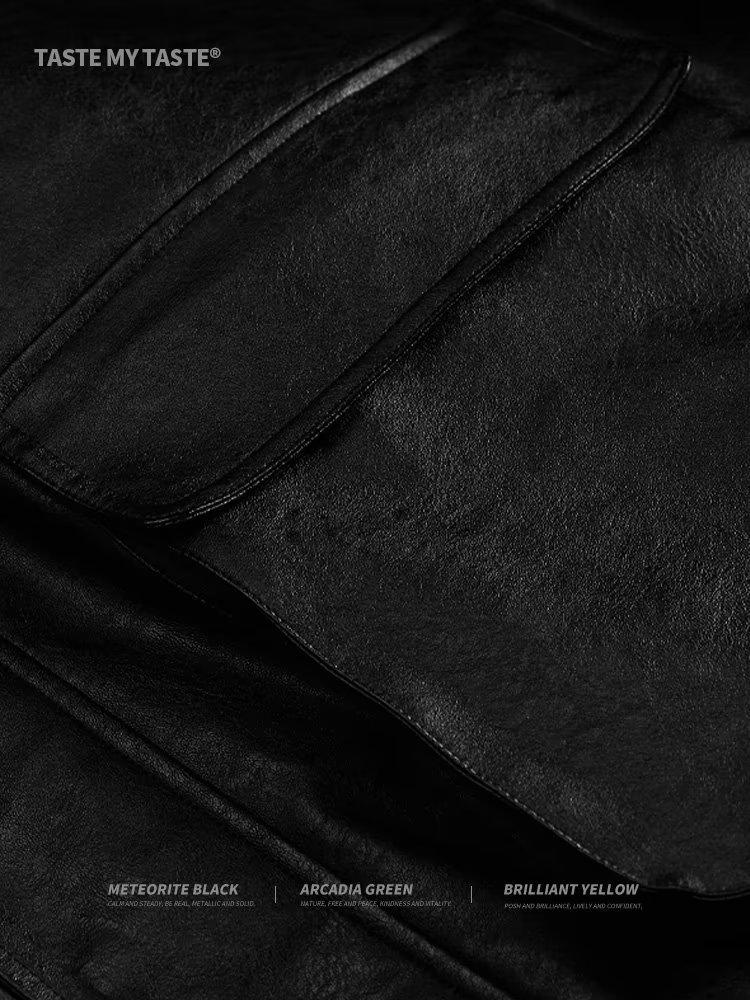 Мужская кожаная куртка оверсайз - Американский ретро уличный стиль