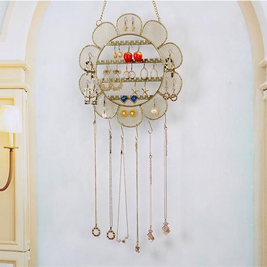 Подставка для сережек с металлической цепочкой в форме цветка, сетчатый дизайн, большая емкость