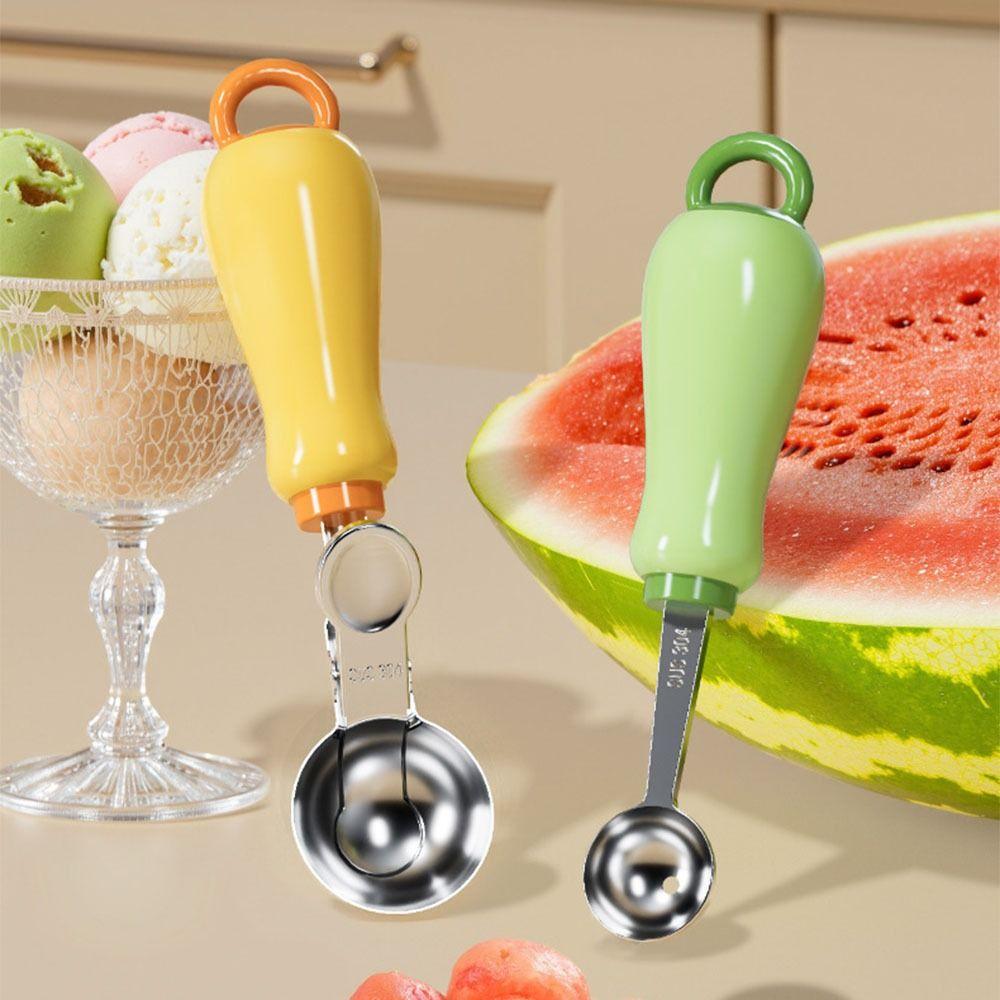 Stainless Steel Press Ice Cream Scoop Non-Stick Ice Cream Digger Fruit Ball Spoon Kitchen Tool